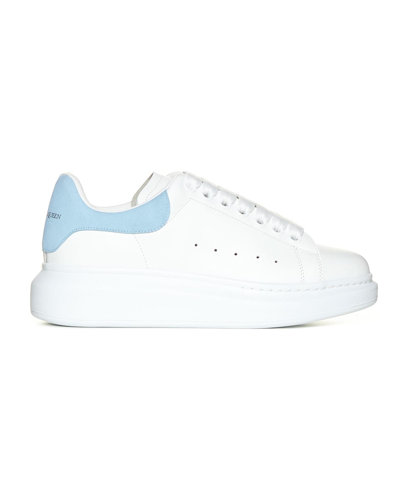 Sneakers In Leather And Light Blue Heel - 1
