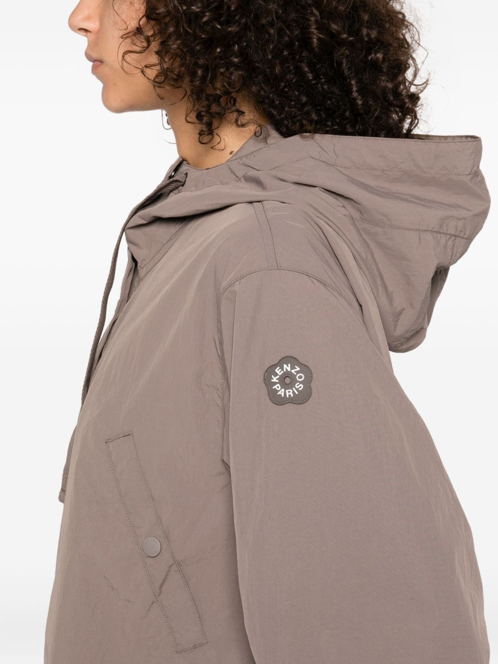 hooded button-fastening coat - 5