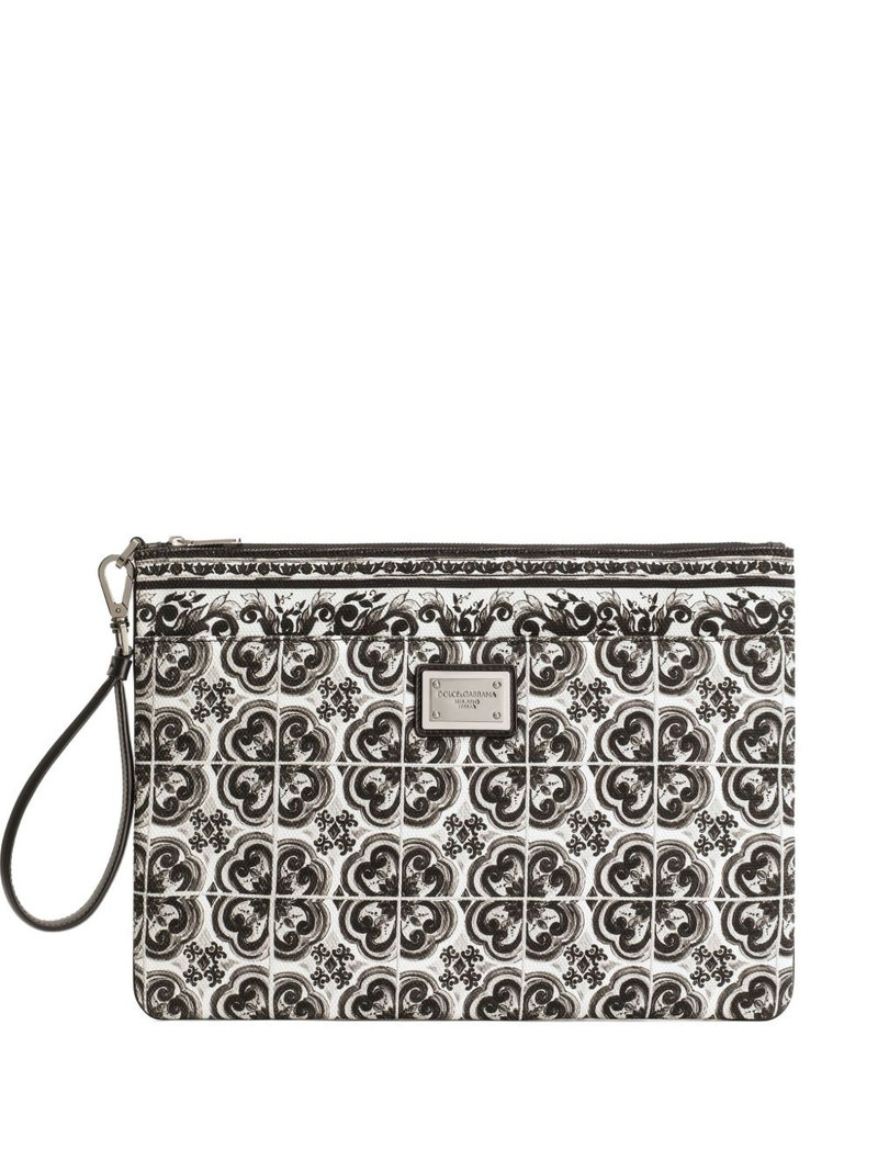 graphic-print leather clutch bag 1