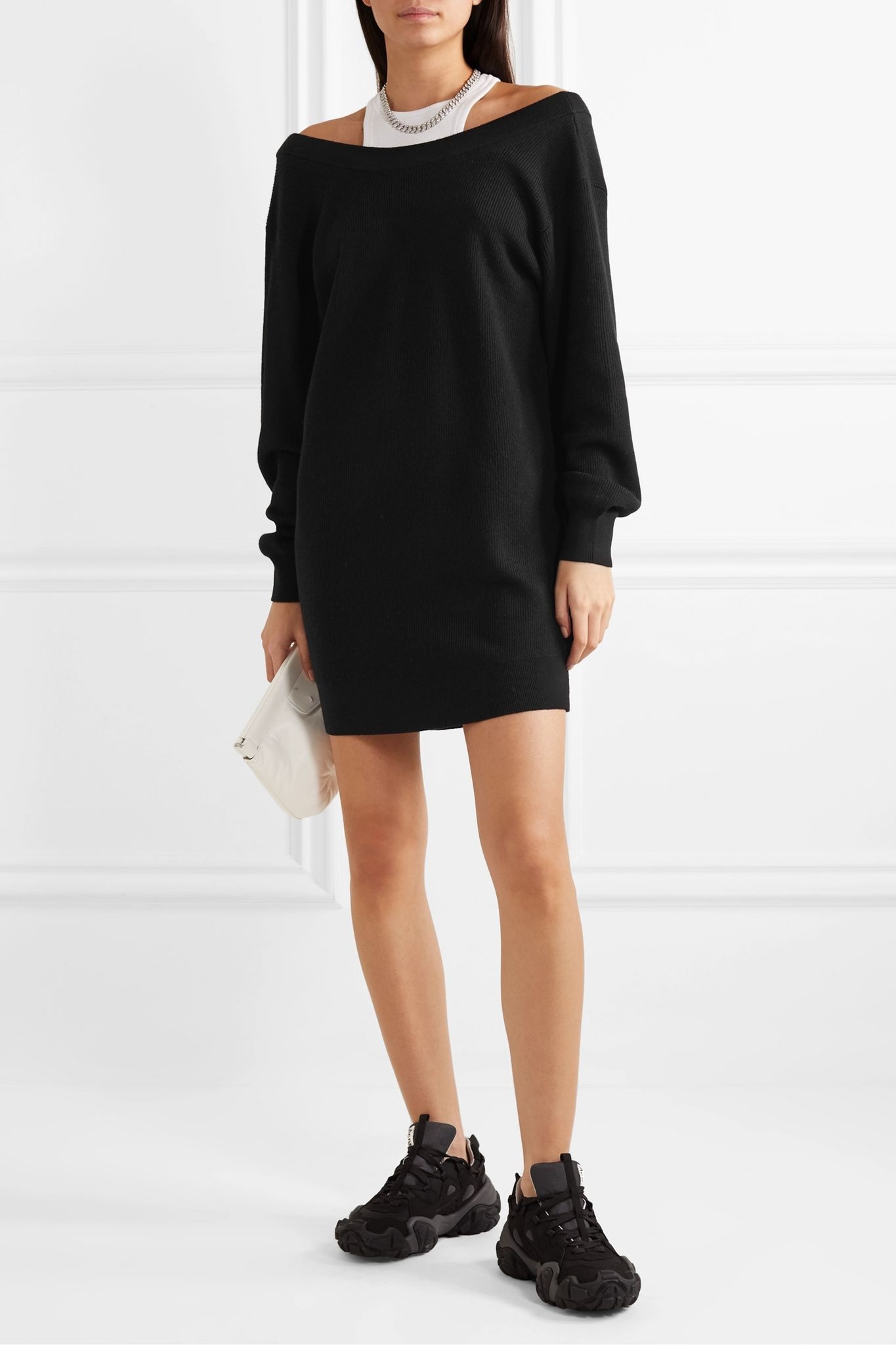 Layered merino wool and stretch-cotton jersey mini dress - 2