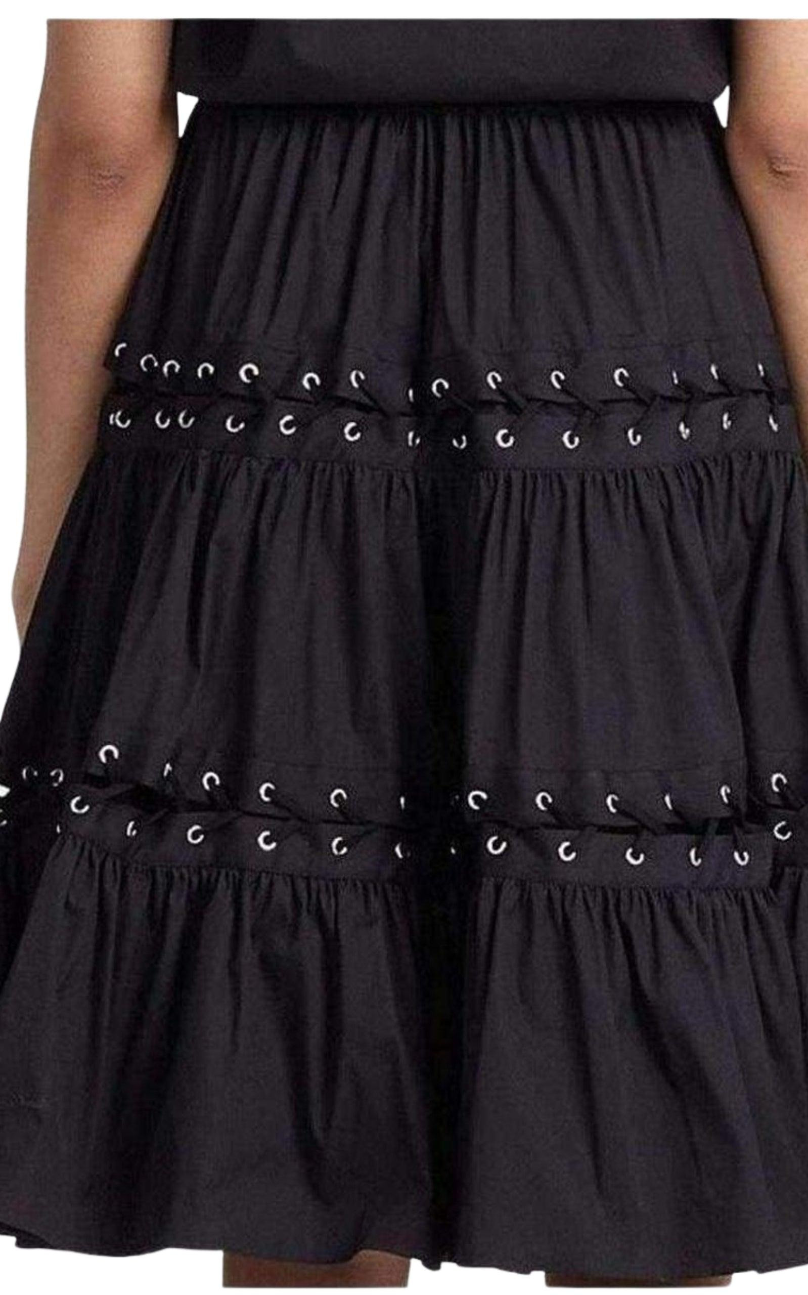 Lace Up Panel Black Cotton Dress - 6