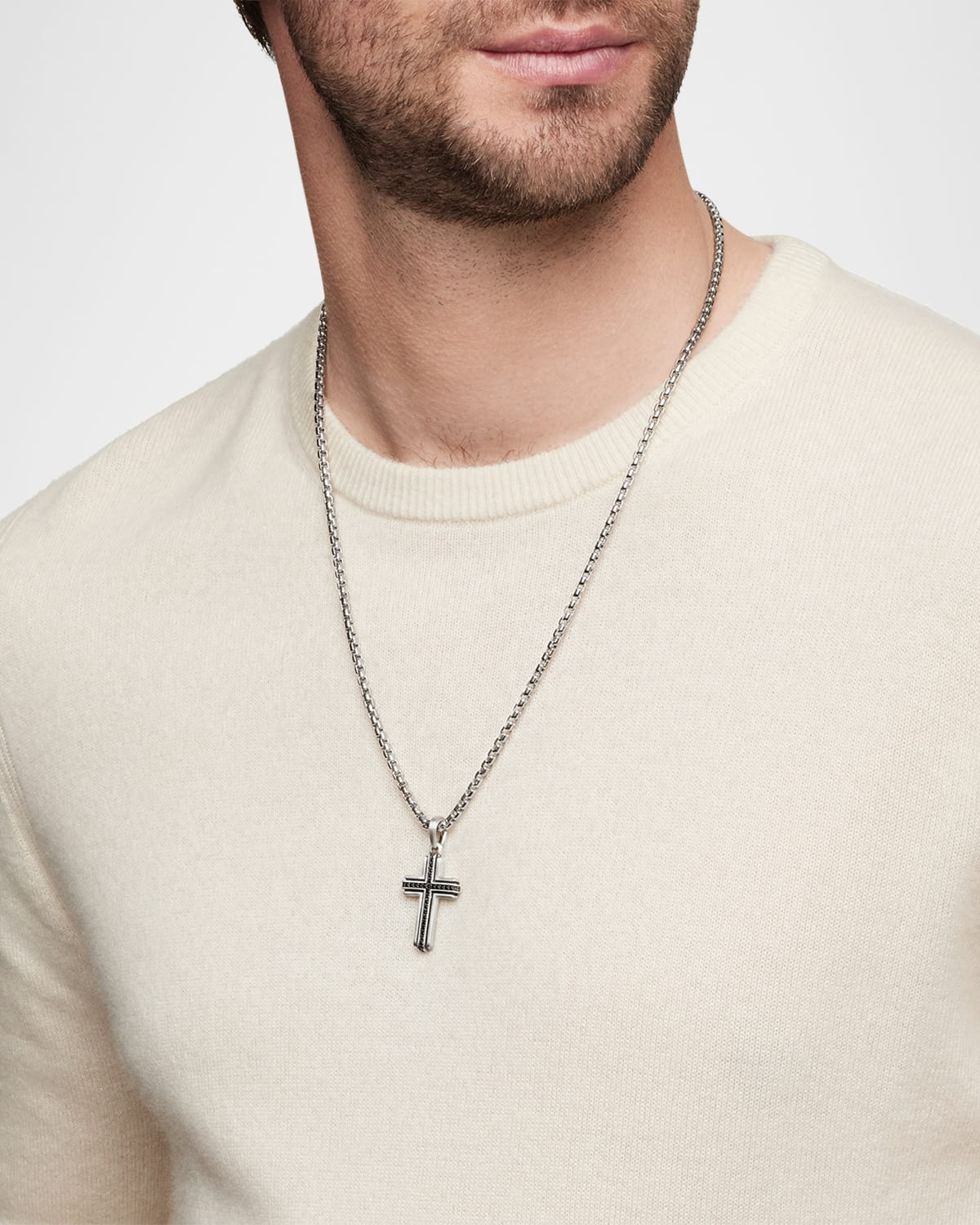 Men's Deco Cross Pendant in Silver, 34mm - 2