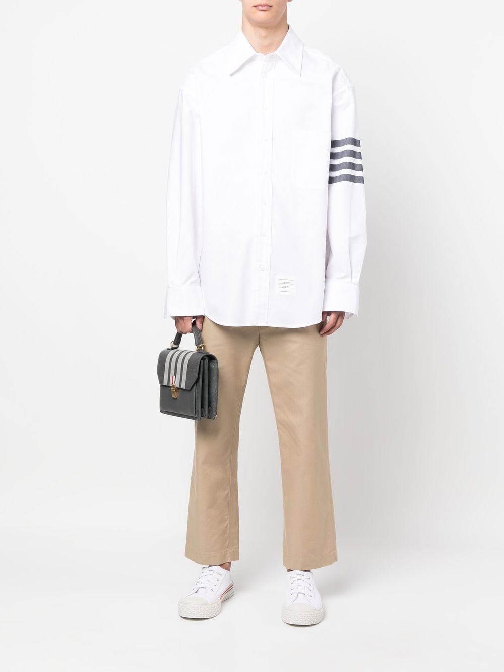 THOM BROWNE MEN OVERSIZED LONG SLEEVE BUTTON DOWN SHIRT IN SOLID OXFORD WITH WOVEN 4 BAR - 3