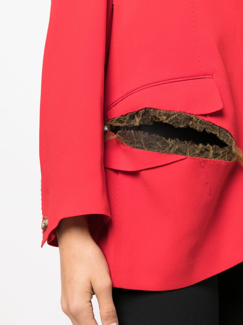 boxy distressed tulle-trim blazer - 5