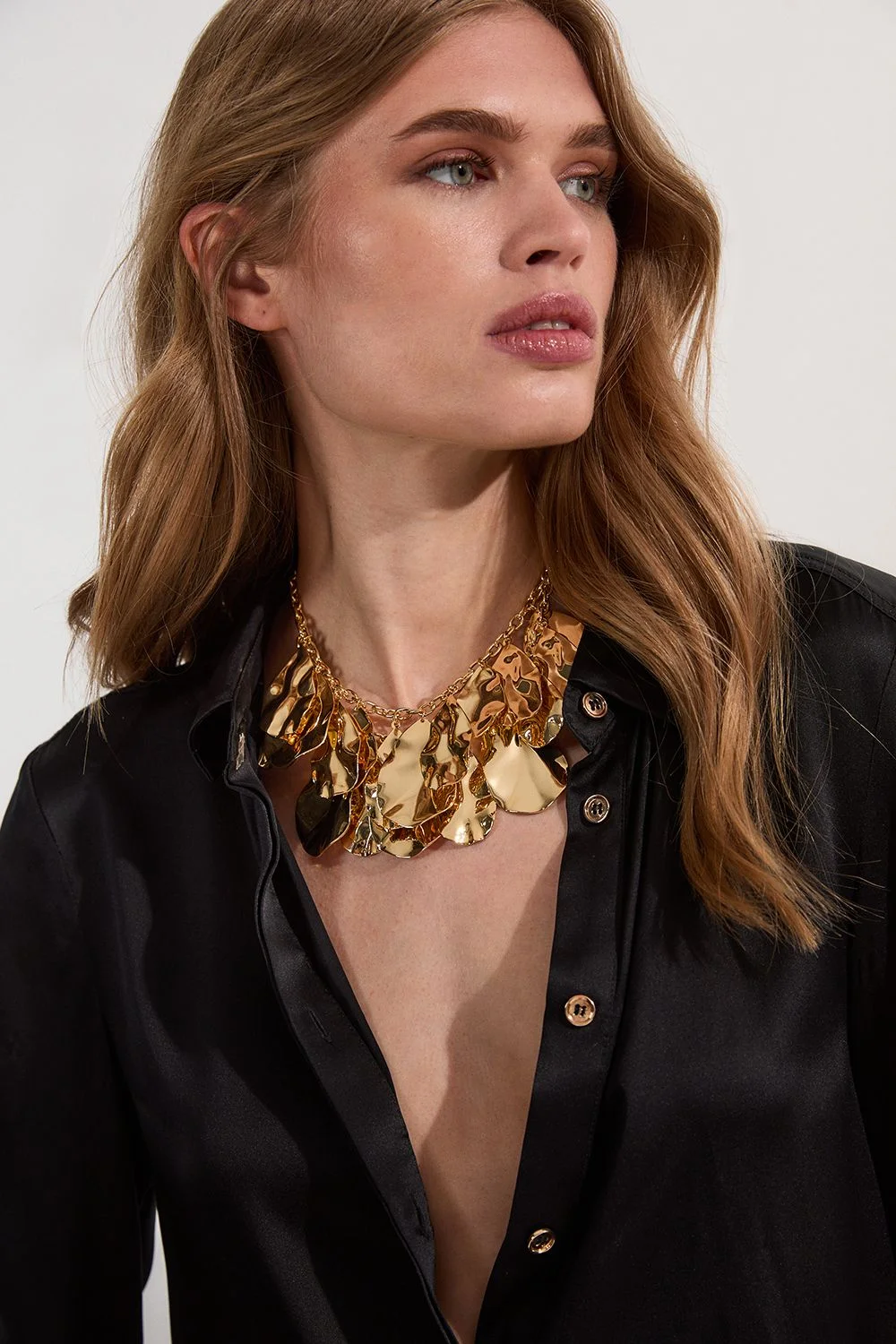 Gold Double Layer Statement Necklace - 1