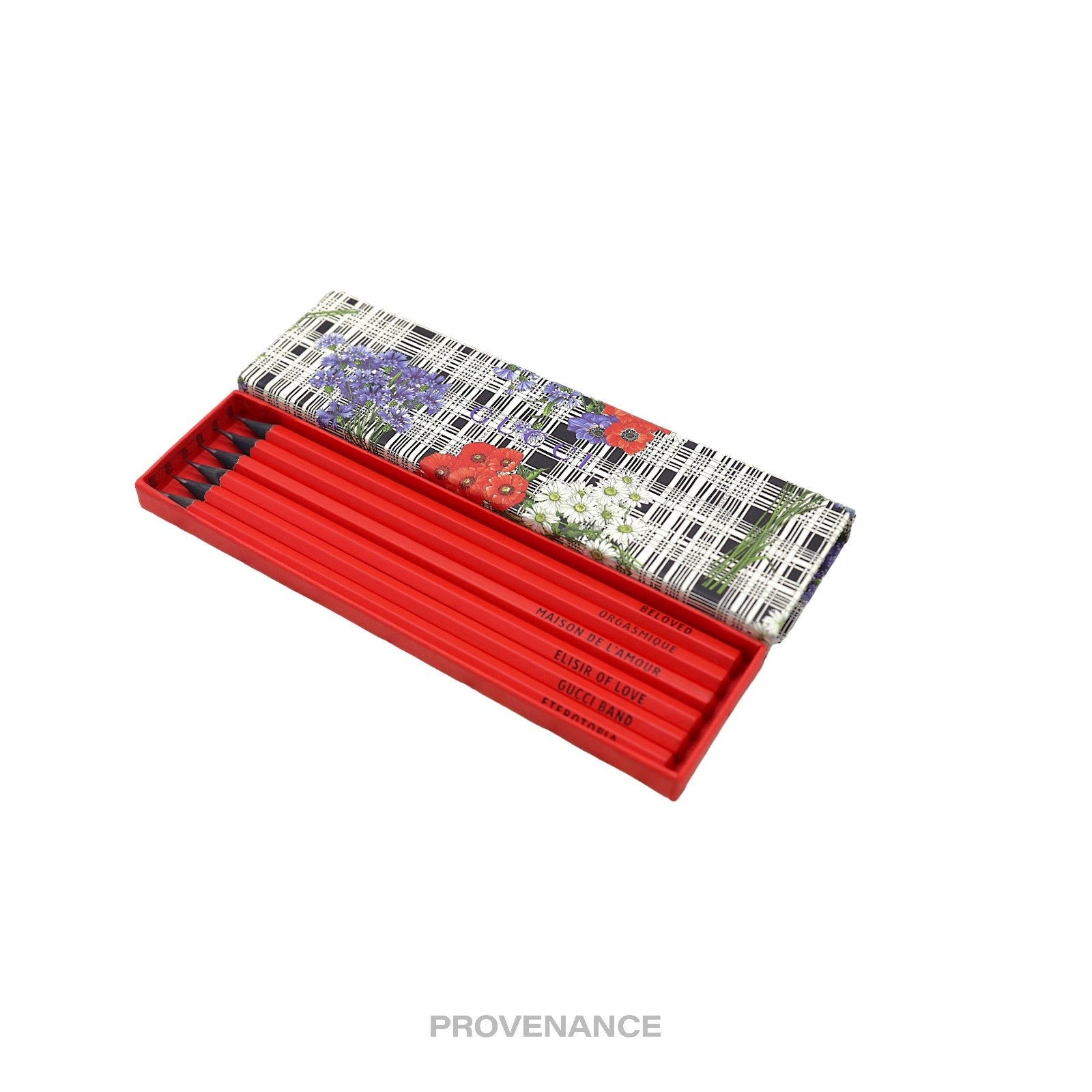 Gucci 6 Pencil Set Case - Michele Words Floral Red Black - 3