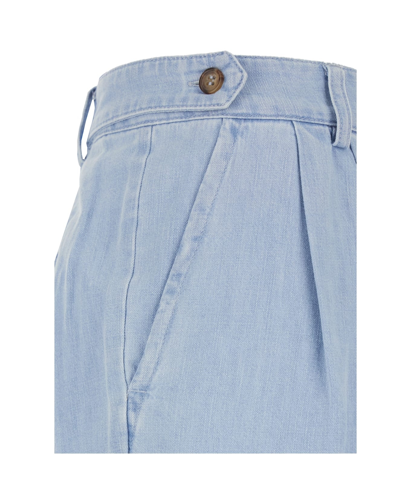 'joseon' Light Blue Pants With Belt Loops And Pleats On The Front In Cotton Woman - 3