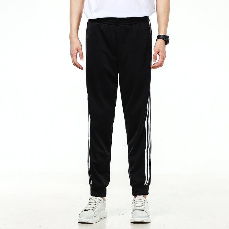 adidas Side Stripe Training Sports Bundle Feet Long Pants Black H31304 - 3