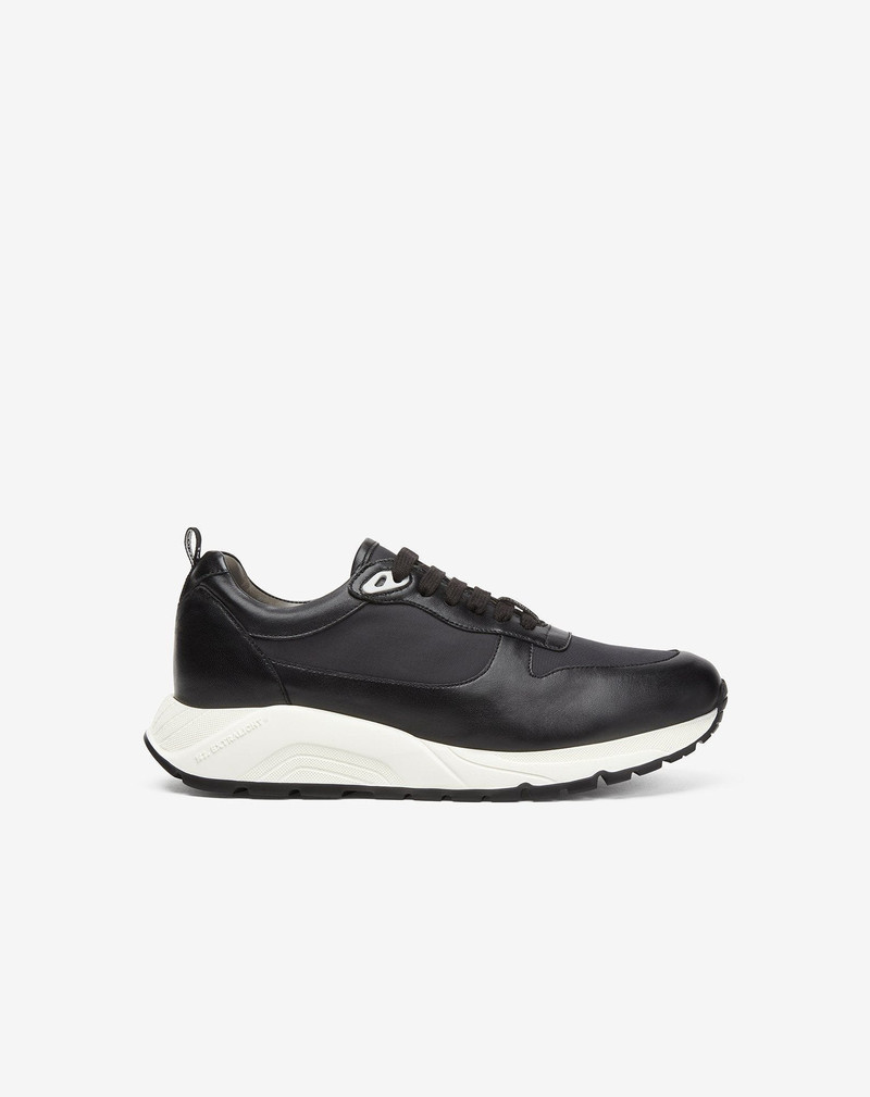 Black nylon and nappa leather running shoes 1