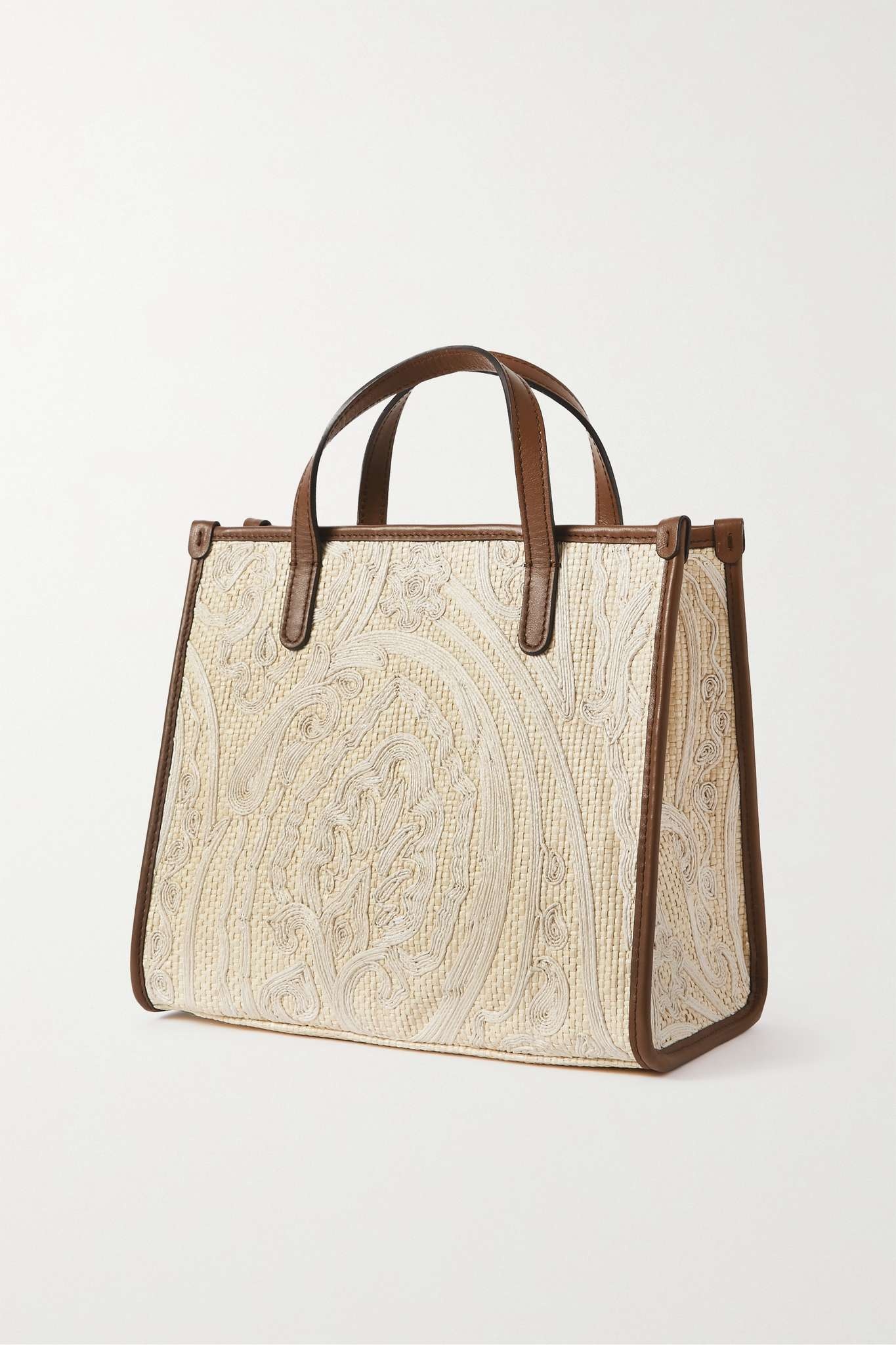 Paisley Leather Trimmed Tote Bag in Beige - Etro
