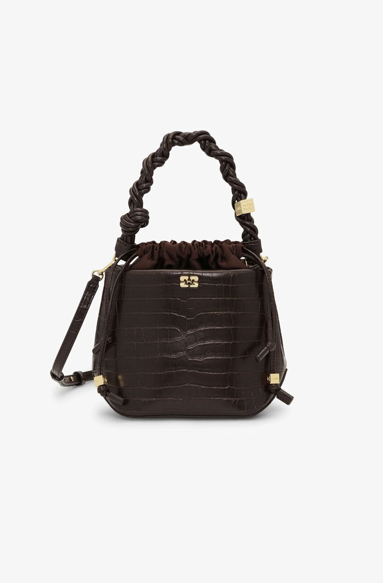 BROWN CROCO GANNI BOU BUCKET BAG - 1