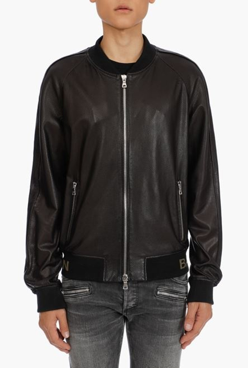 Reversible black leather bomber jacket 5