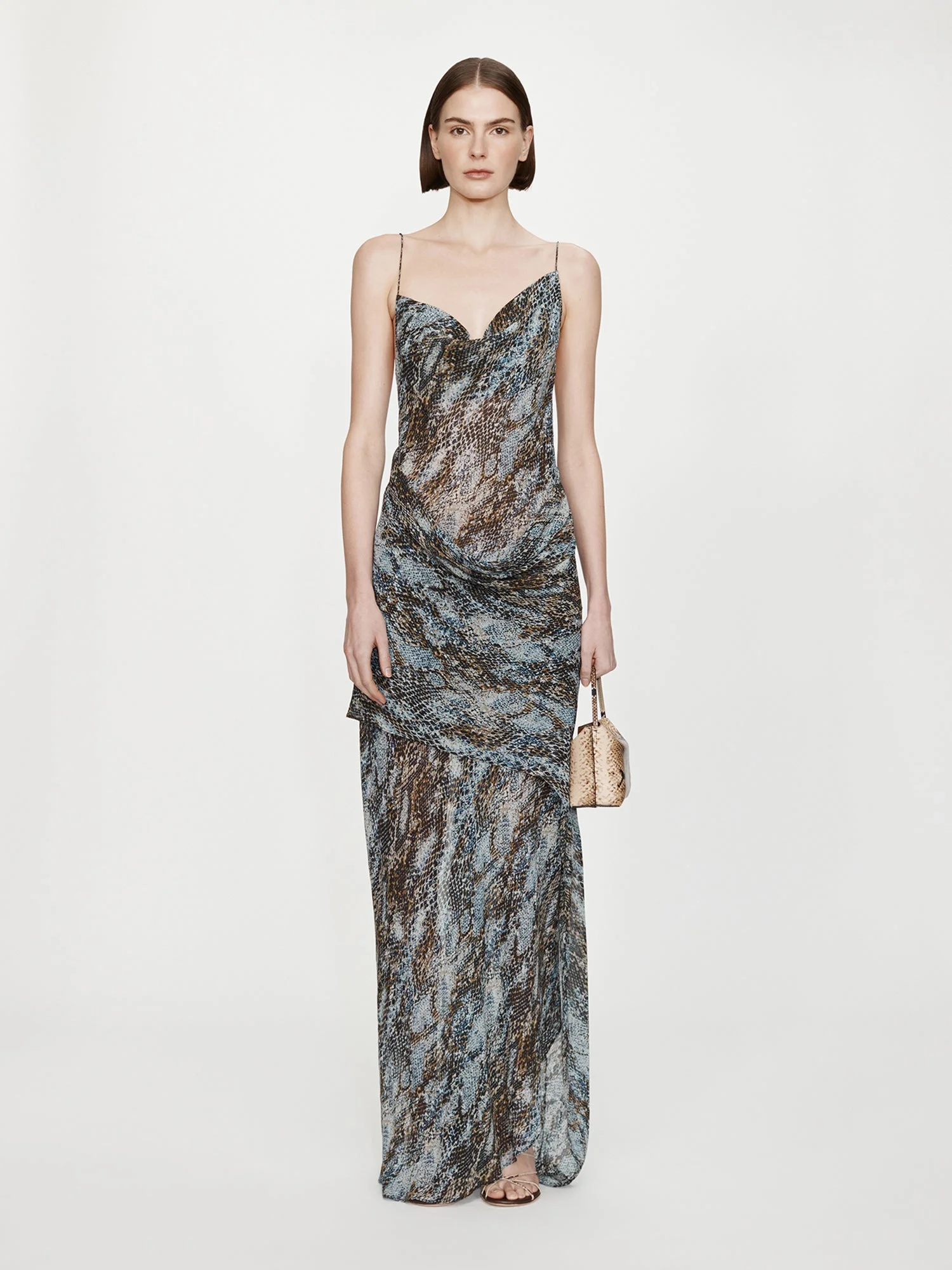 Cowl Hip Slip Print Dress - 1