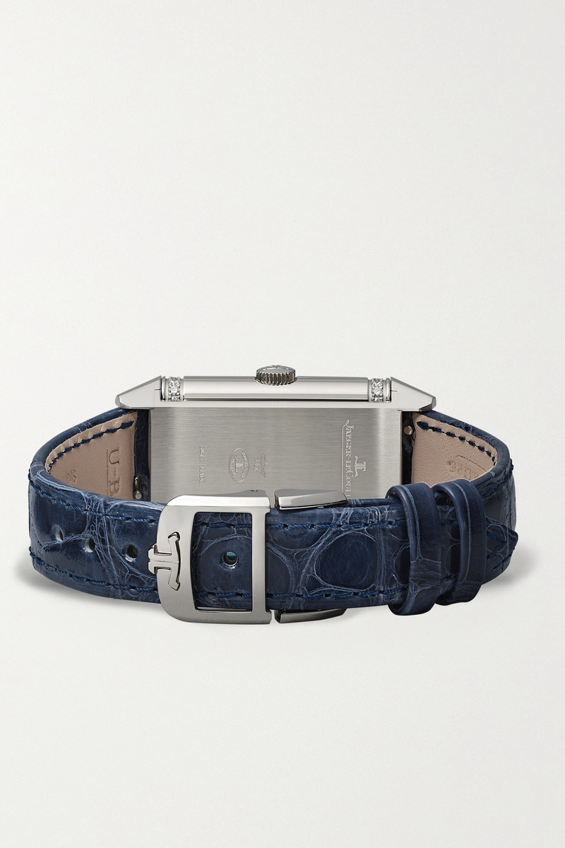 Reverso One Duetto 40mm x 20mm stainless steel, diamond and alligator watch 7