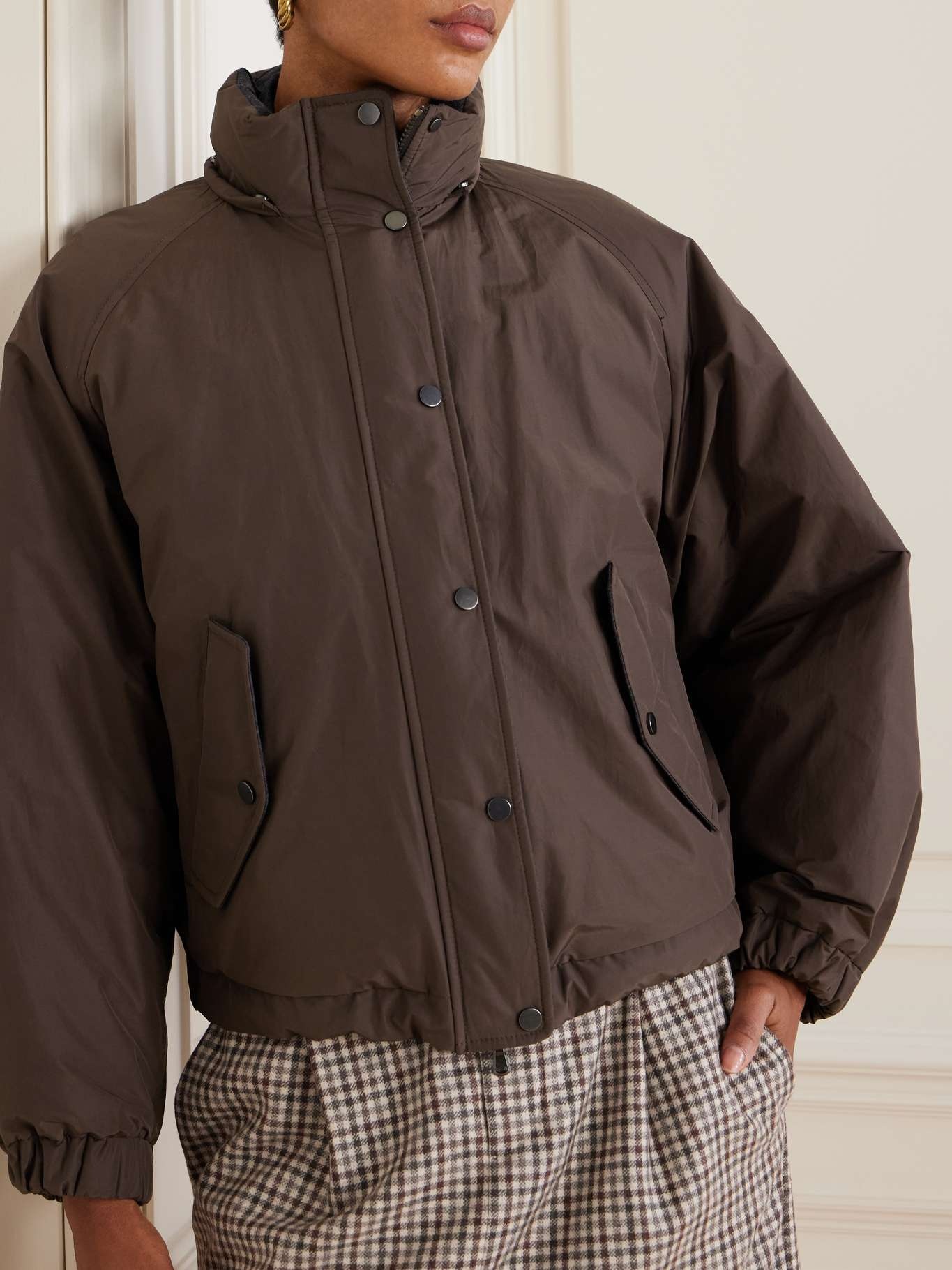 Hooded shell down jacket Brown - 6