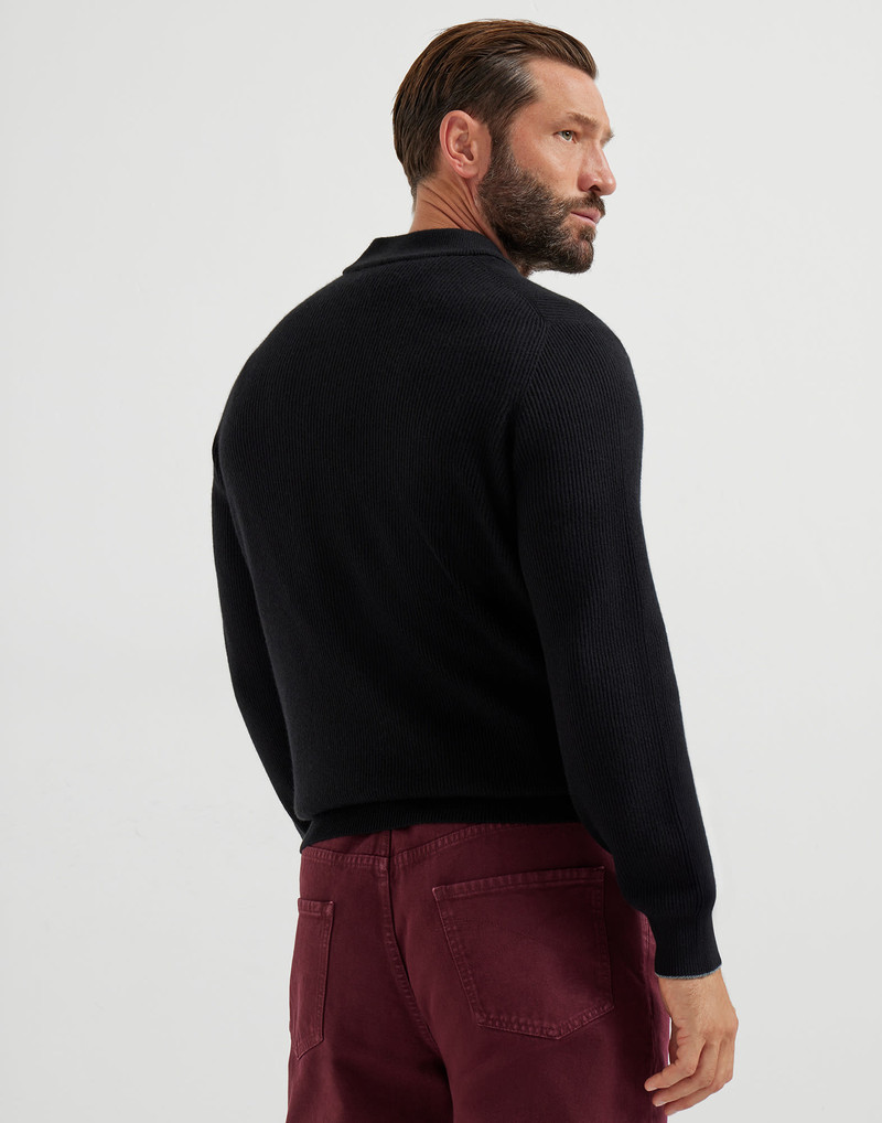 Brunello Cucinelli Cashmere English rib sweater with Henley collar outlook