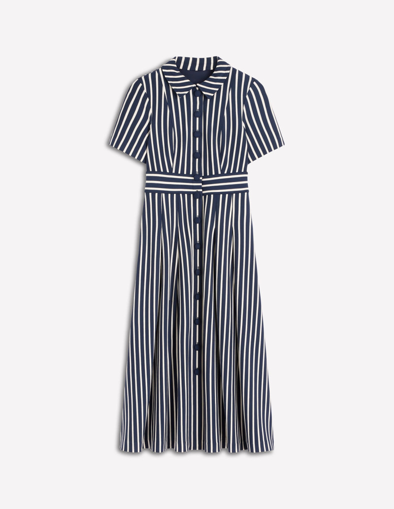 Bridget Ponte Shirt Dress-Navy and Ivory Stripe 1