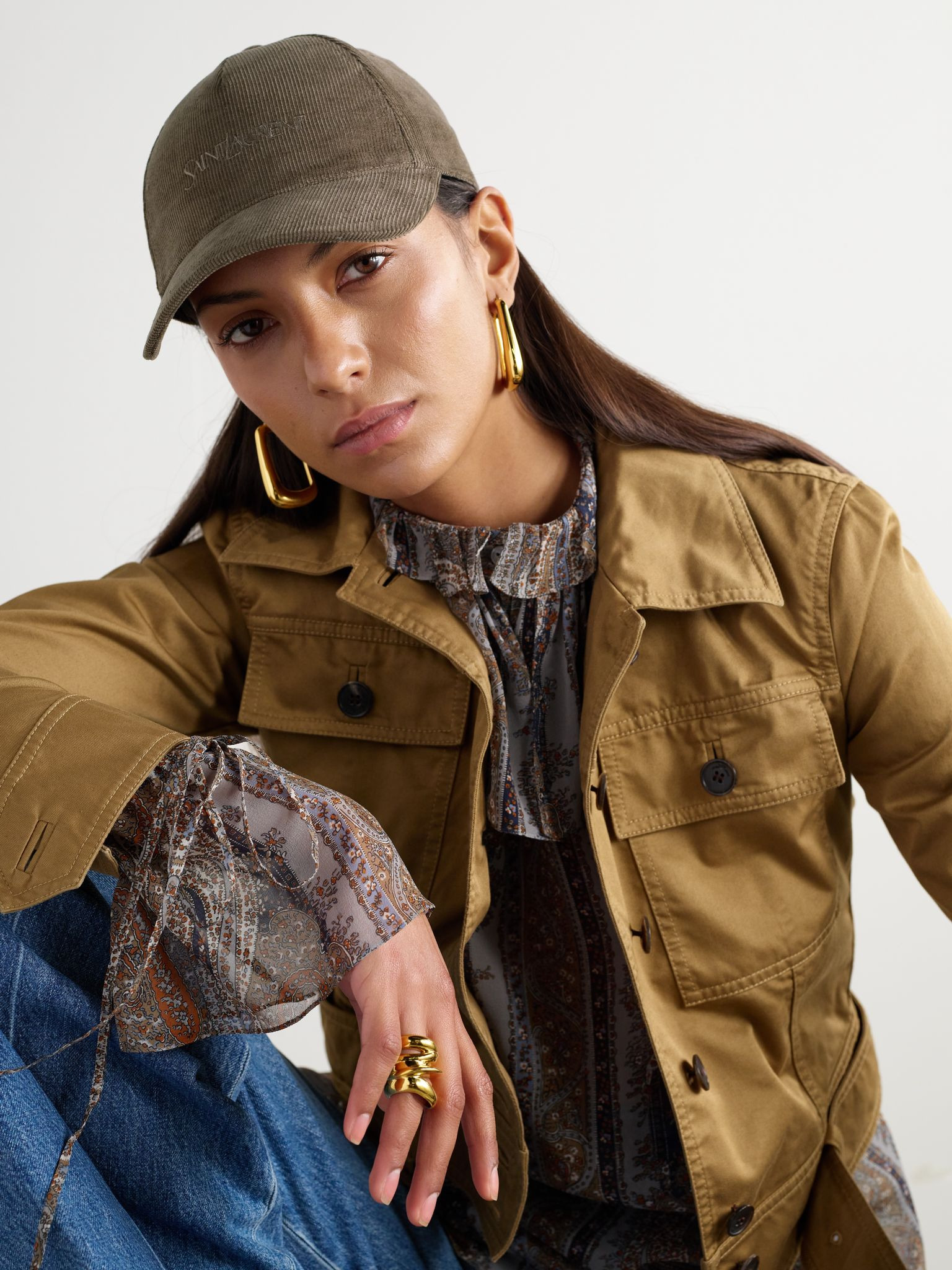 Embroidered cotton-corduroy cap Leaf green - 2