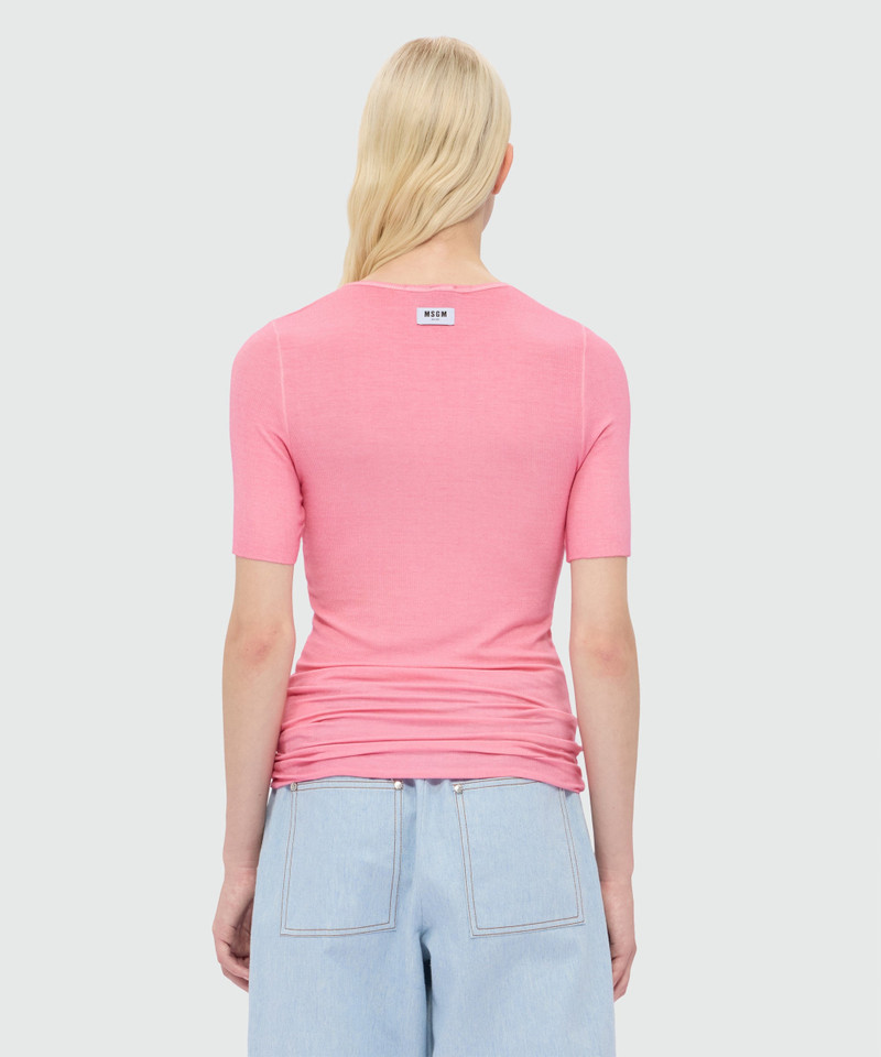 Pink short-sleeve viscose ribbed T-shirt 3