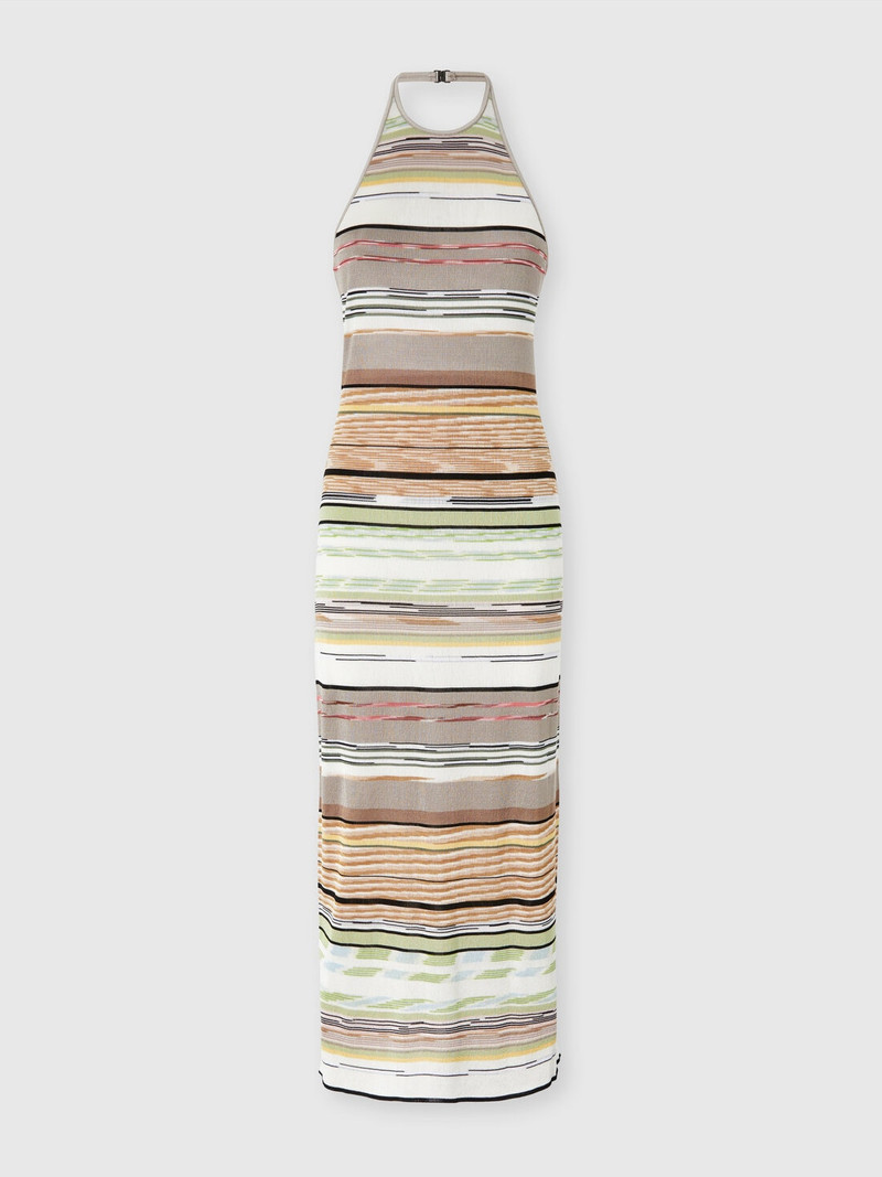 Flame-Striped Viscose Gown with Halter Neck 1