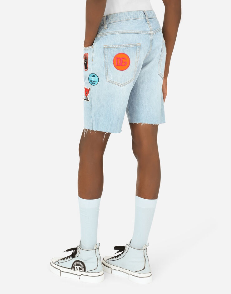 Light blue denim shorts with multiple patches - 5