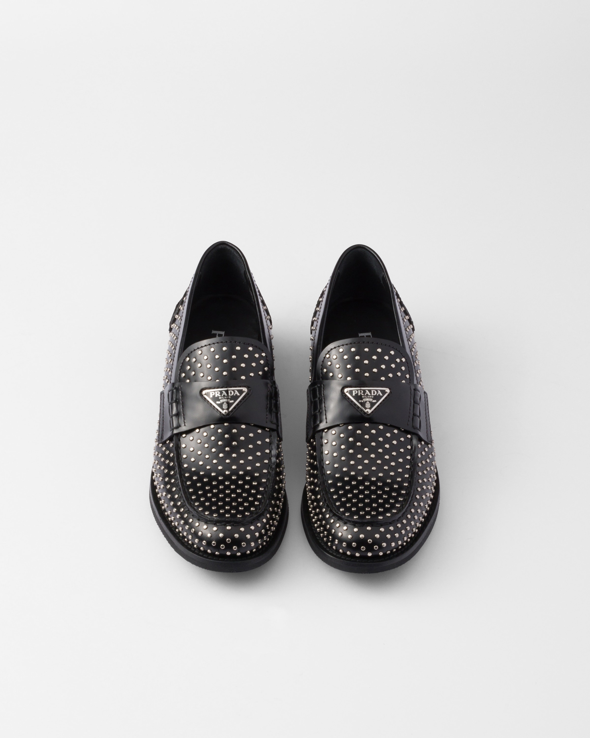 Studded brushed leather loafers - 3