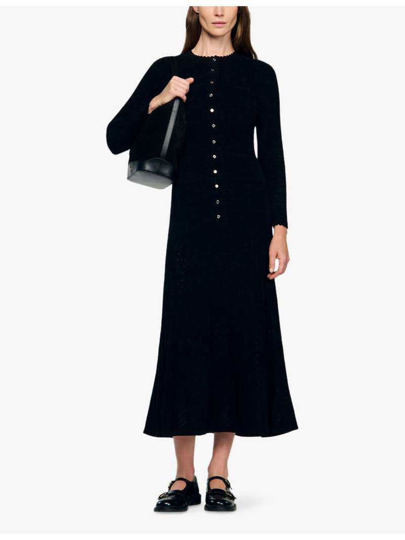 Sandro Round-Neck Button-Down Stretch-Knit Maxi Dress outlook