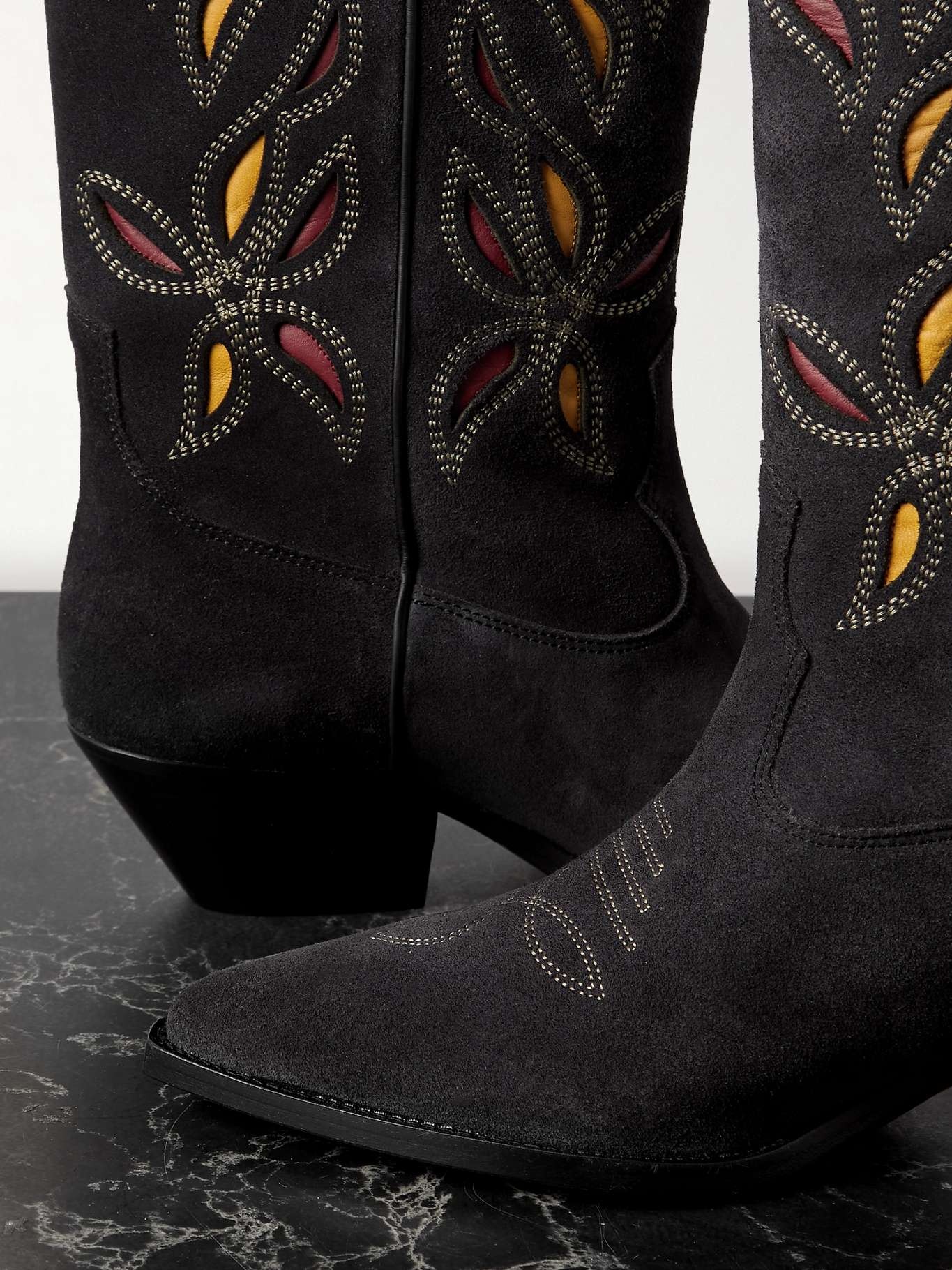 Denvee cutout embroidered leather-trimmed suede knee boots - 4