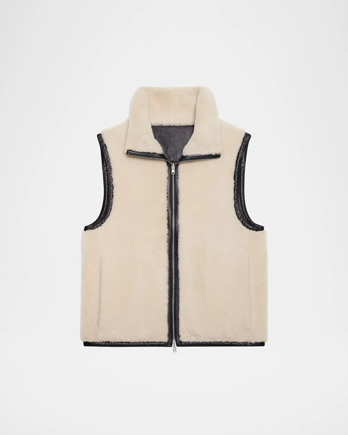 Men's Reversible Shearling Funnel Neck Full-Zip Vest - 1
