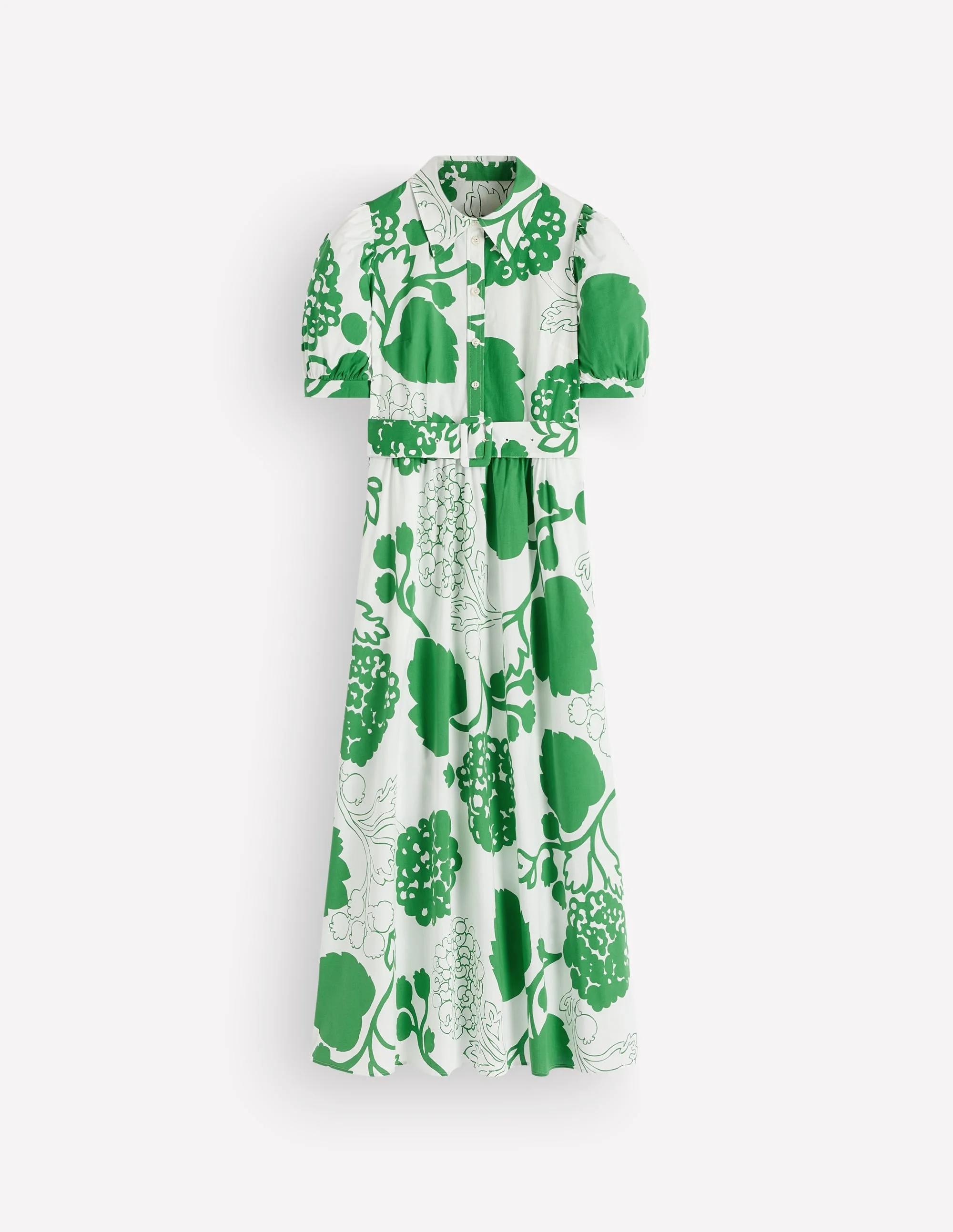 Belted Cotton Midi Dress-Ivory, Hydrangea Frenzy - 1
