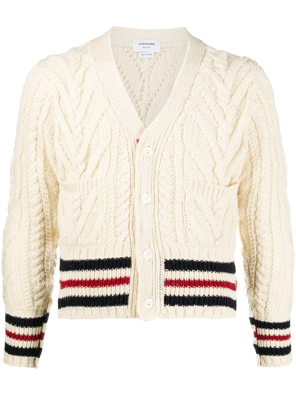 stripe-trim cable-knit cardigan - 1