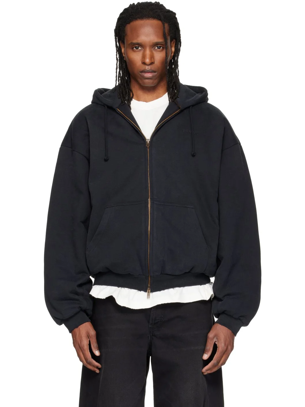 Black Puffed Zip Up Hoodie - 1