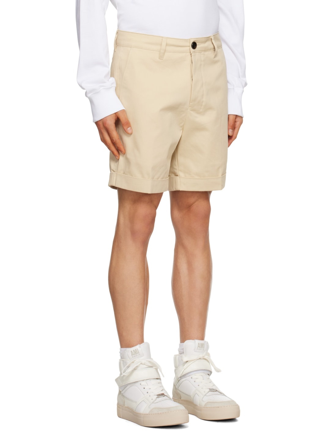Beige Rolled Shorts - 2