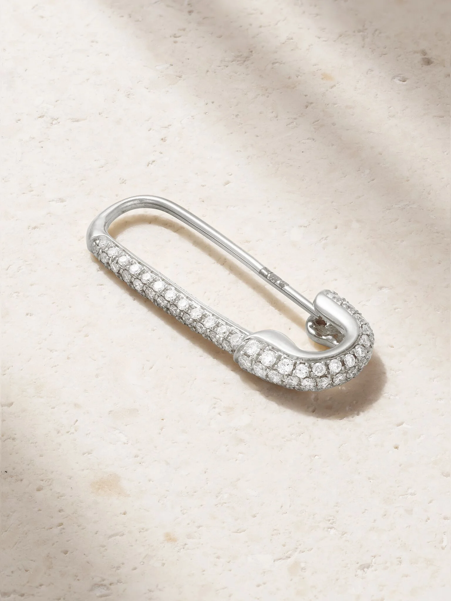 Safety Pin 18-karat white gold diamond single earring Silver - 1
