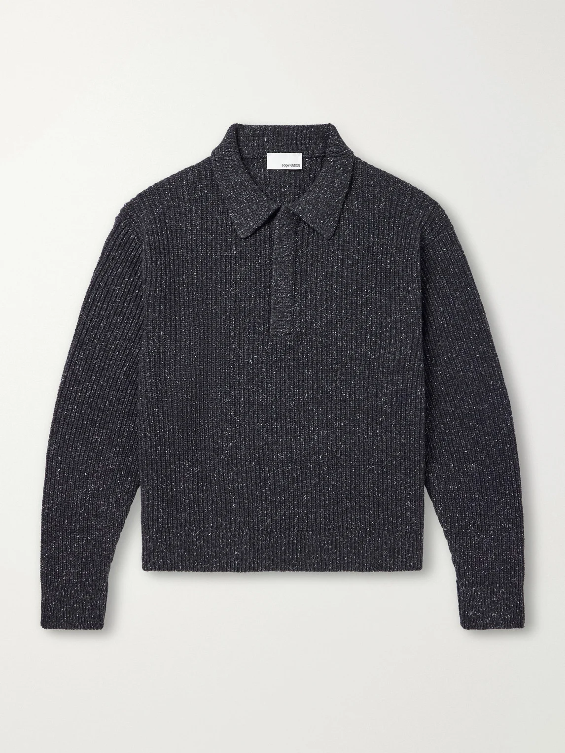 Ribbed-Knit Wool Polo Sweater - 1