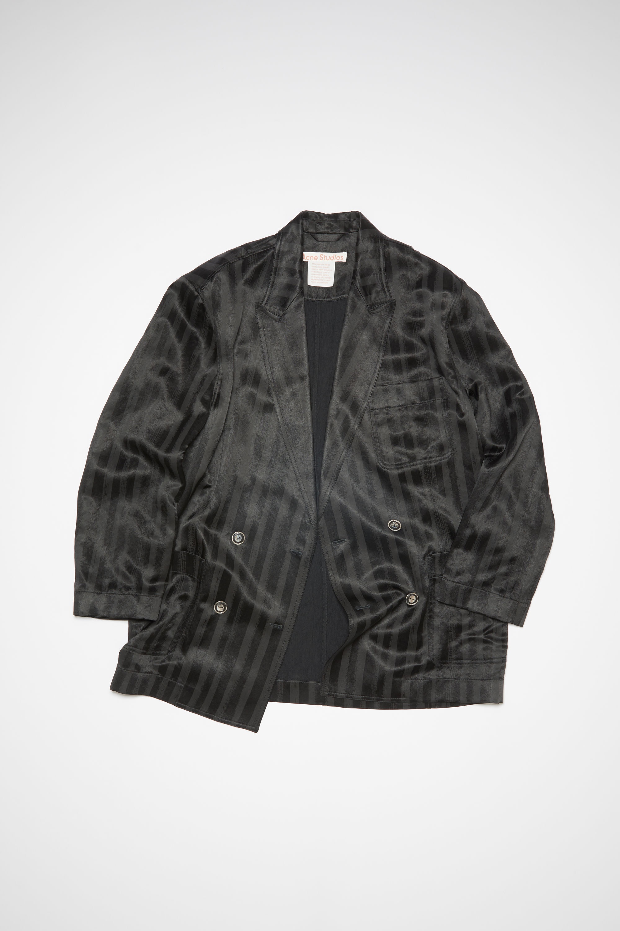 Double-breasted satin jacket - Black - 2