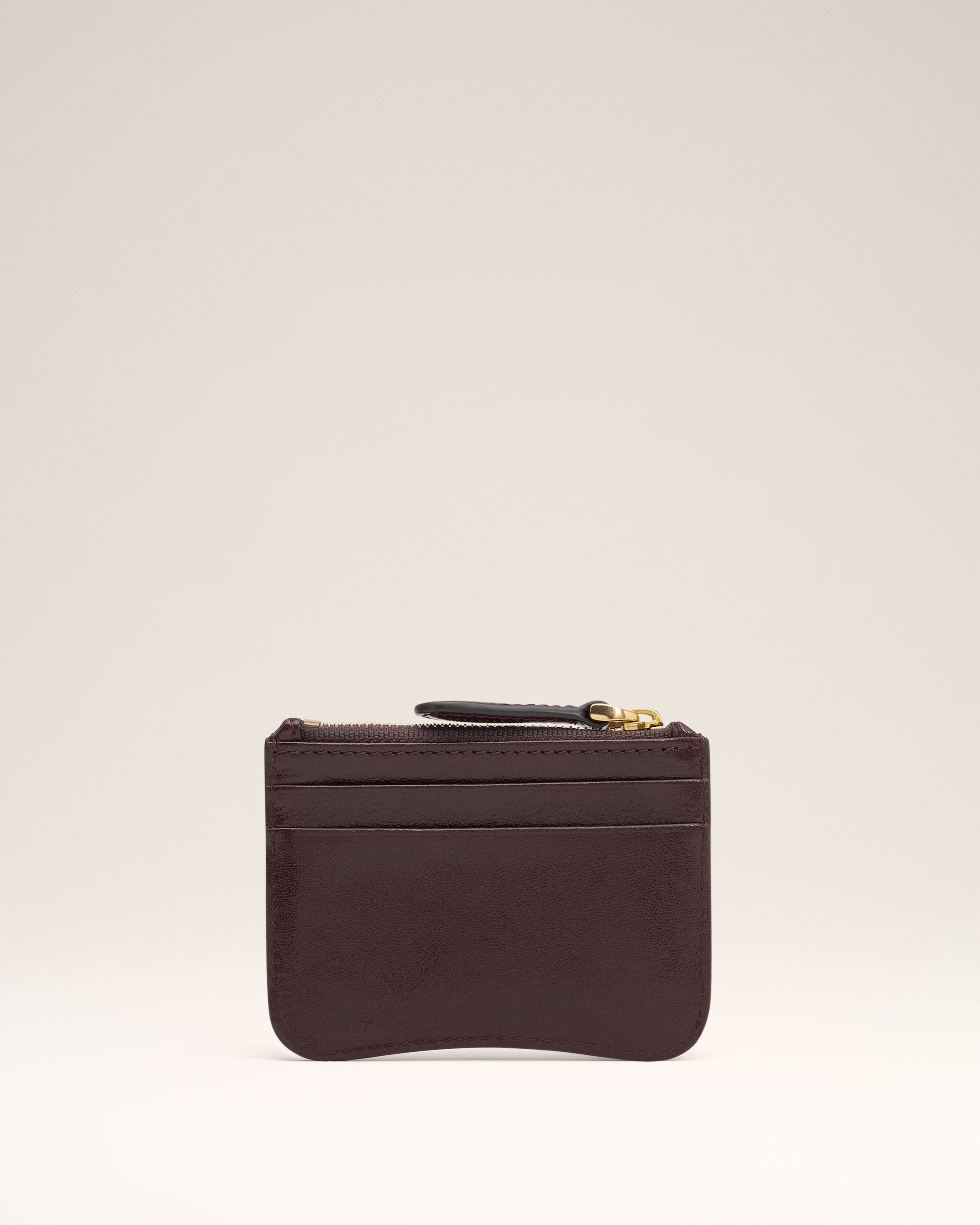BURGUNDY LEATHER PARIS PARIS ZIPPED CARD HOLDER - 2