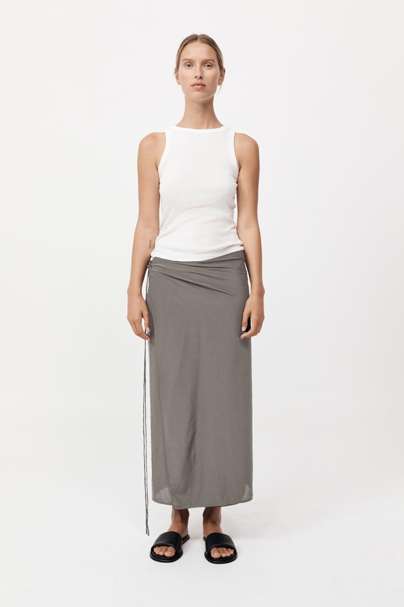 Silk Wrap Tie Skirt - Slate - 2