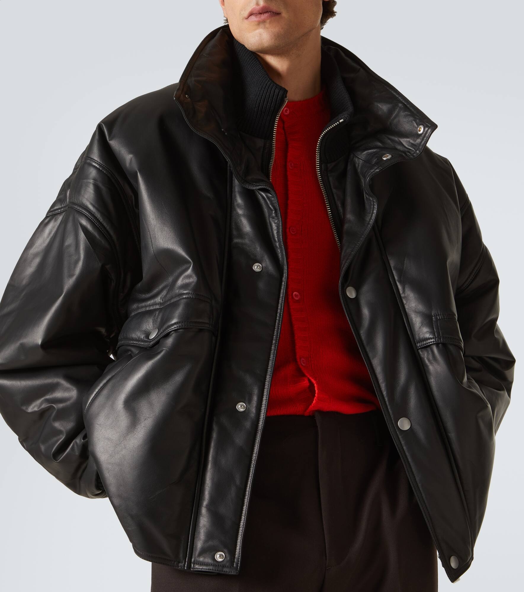 Leather bomber jacket - 5
