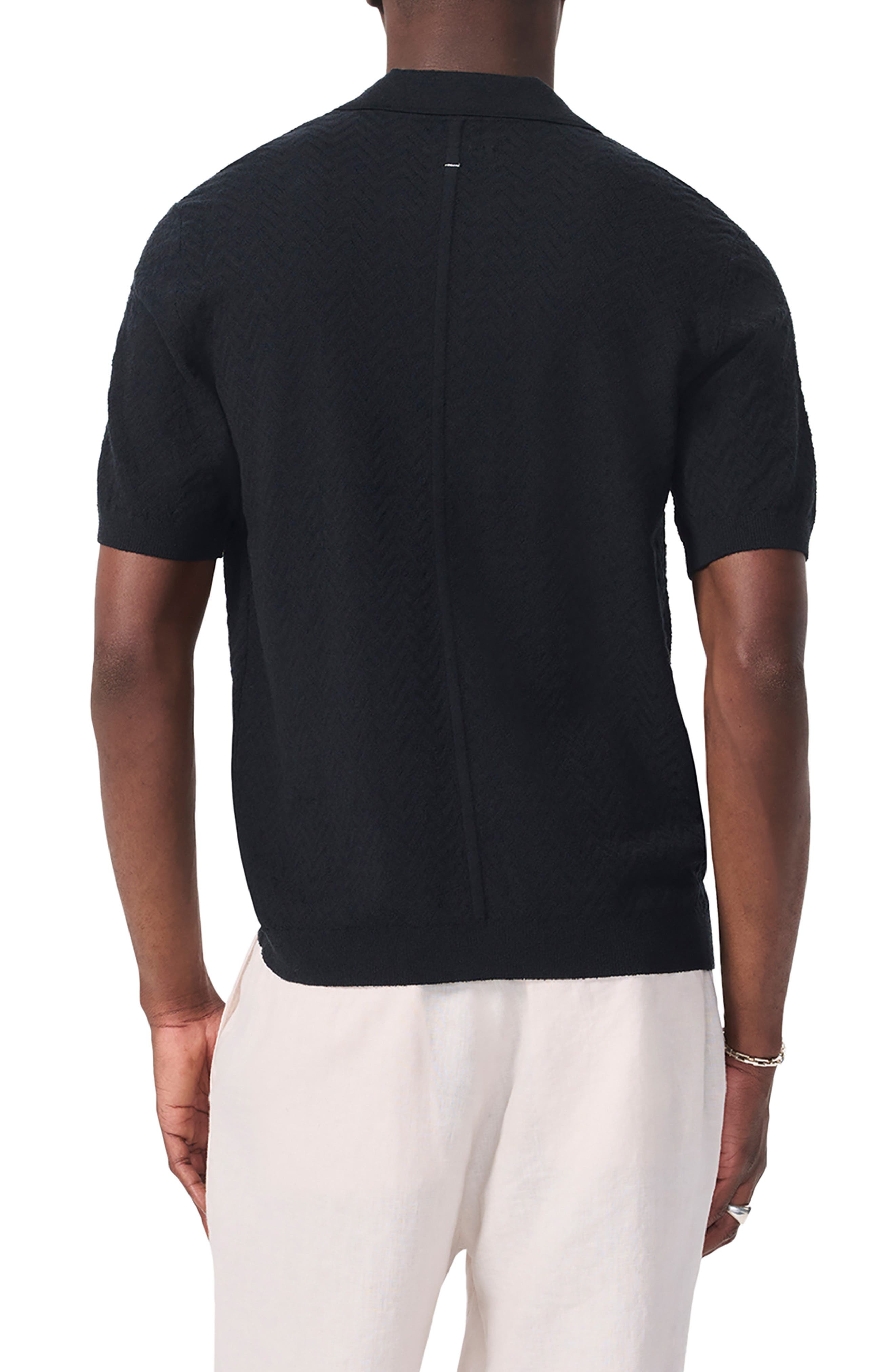 rag & bone Zuma Johnny Collar Chevron Terry Cloth Polo in Black at Nordstrom - 2