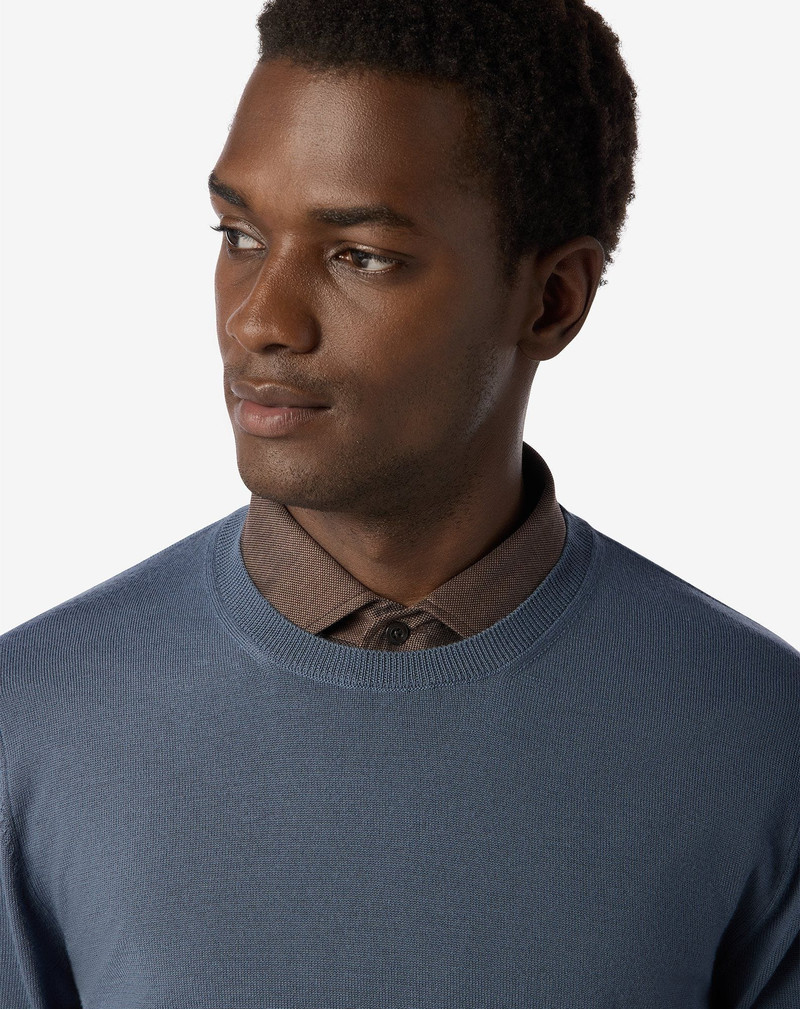 Aviator blue crew neck extra fine wool jumper 4