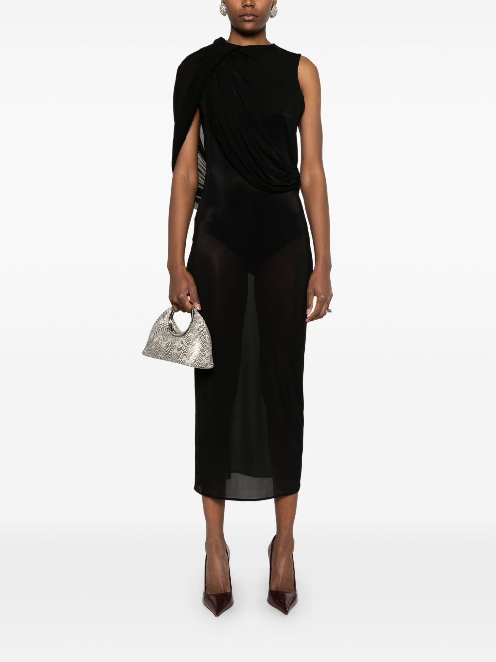 asymmetric draped midi dress - 2