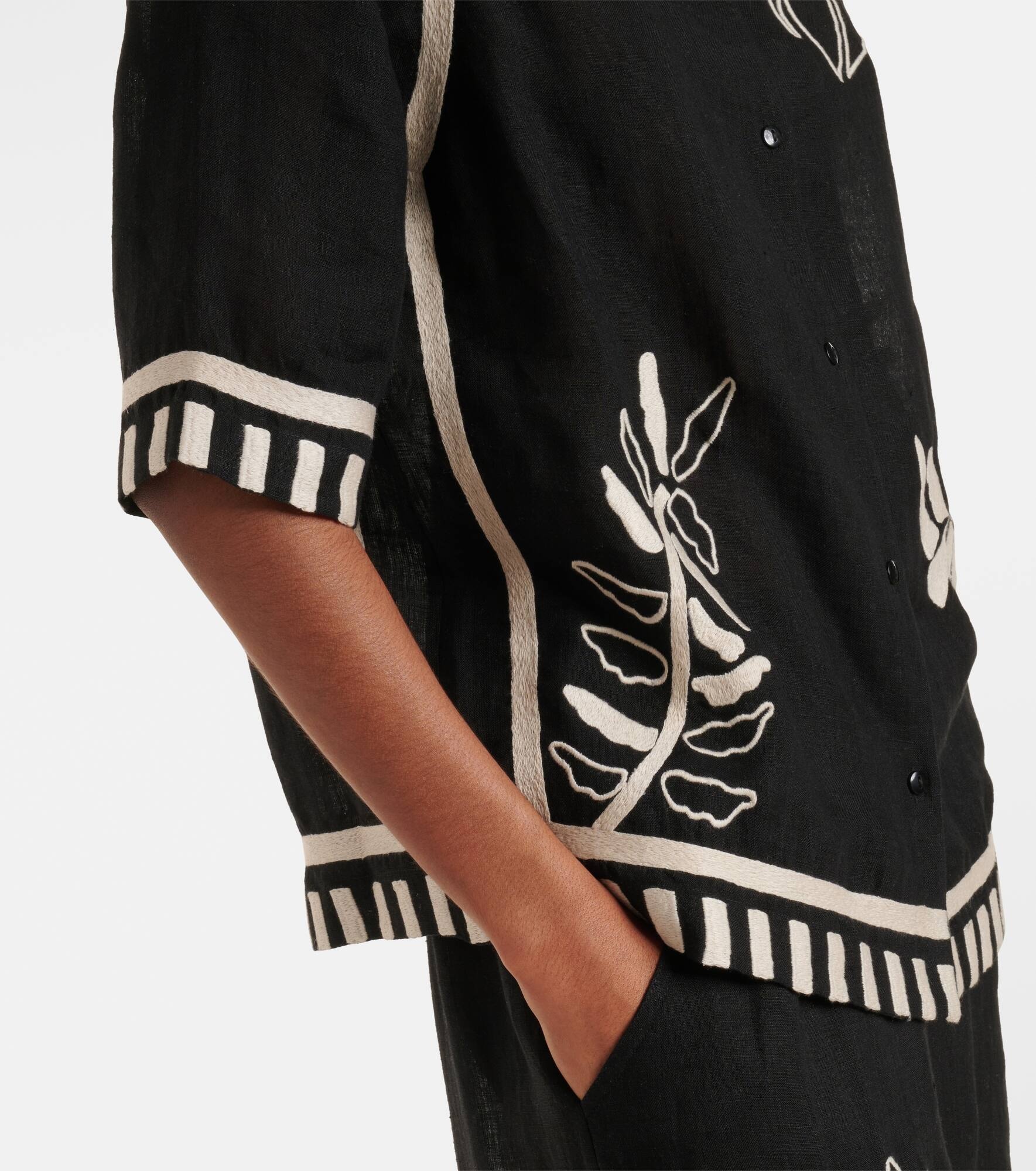 Crab embroidered linen shirt - 5