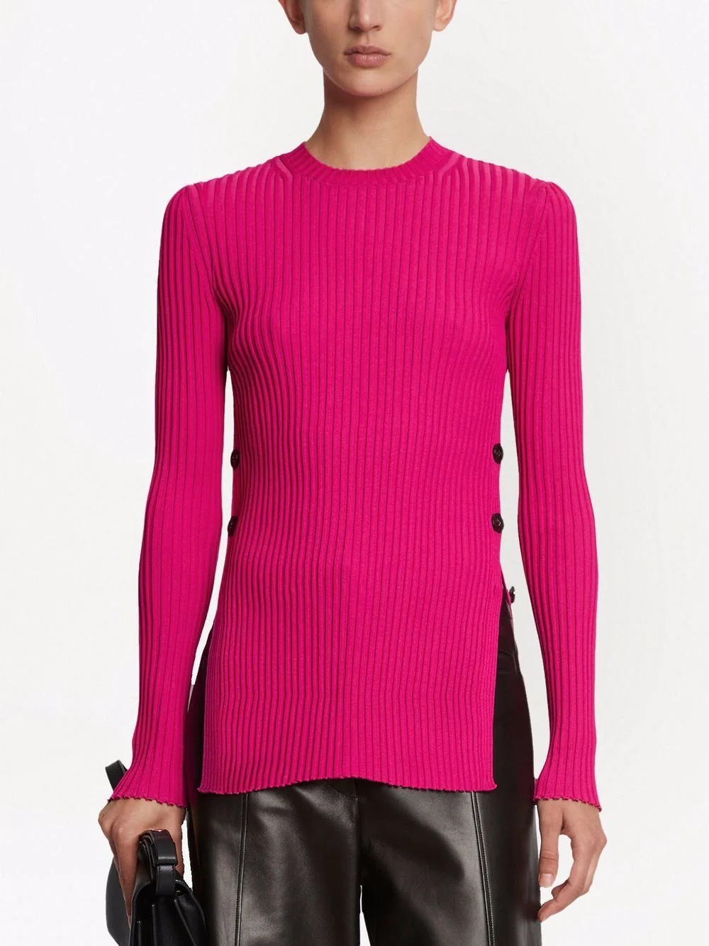 ribbed-knit button-detail jumper - 3