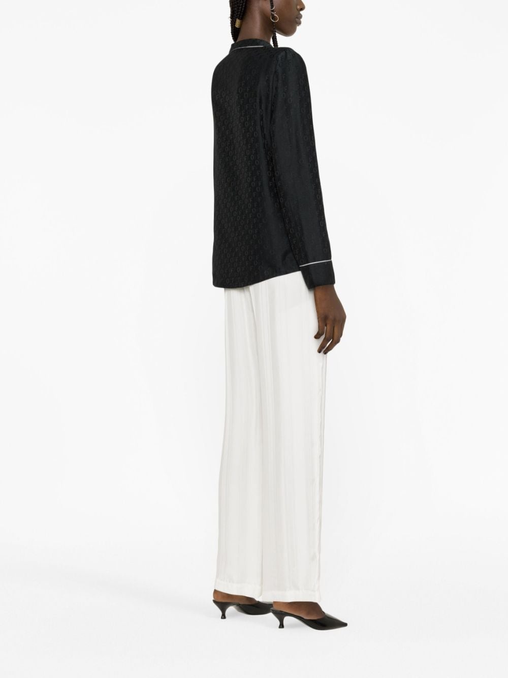 logo-jacquard satin pyjama shirt - 4