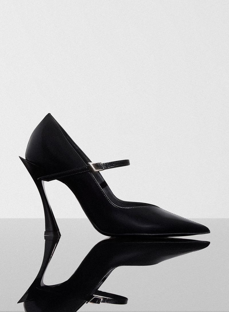 black satin fang 95 pump with strap 1