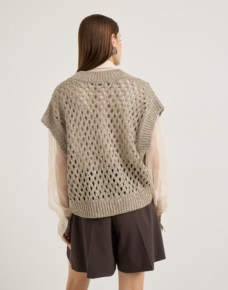 Brunello Cucinelli Silk and linen dazzling net sweater outlook