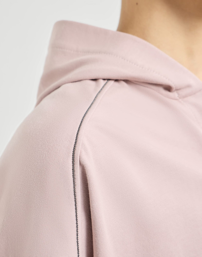 Stretch cotton lightweight French terry hooded sweatshirt with zipper and shiny trims 4