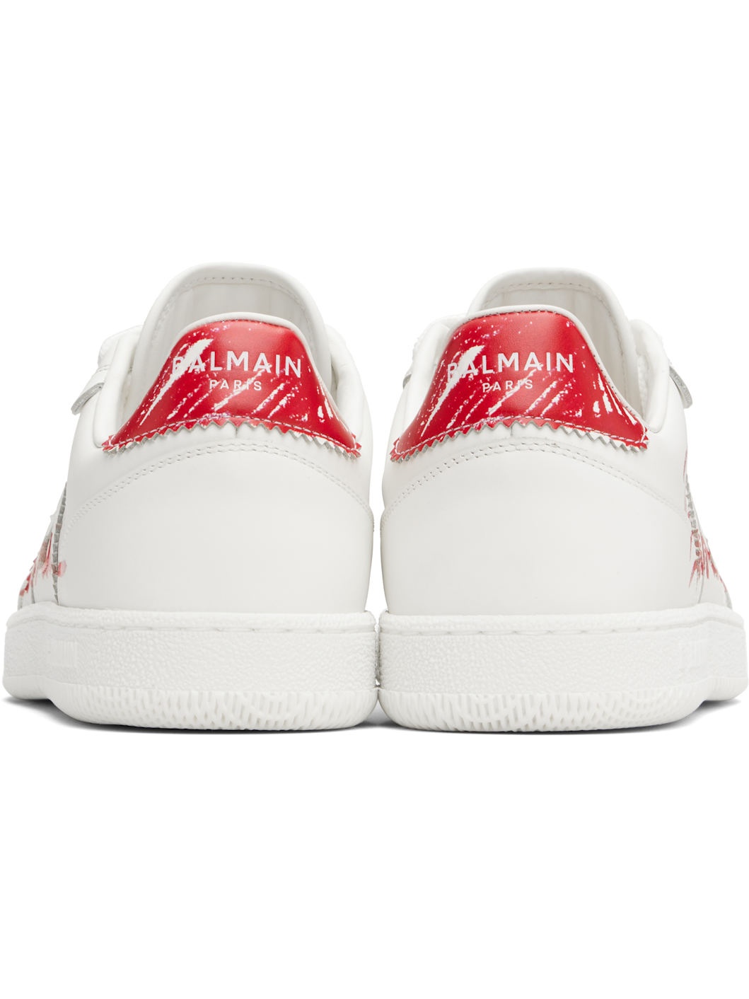 White & Red Leather 'Balmain' Swan Lipstick Sneakers - 2