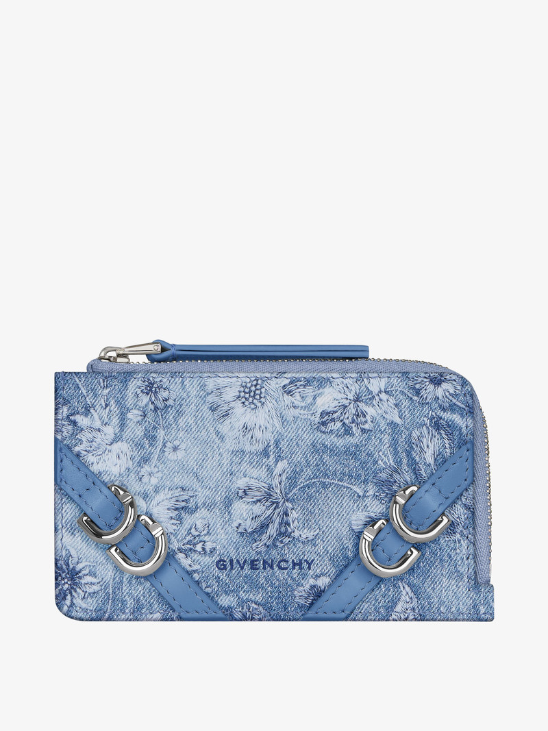 VOYOU ZIPPED CARD HOLDER IN WASHED EMBROIDERED DENIM 3